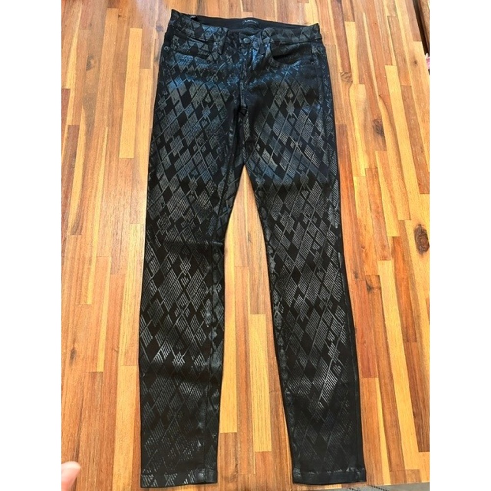 bebe Skinny Jeans Womens 28 Black Excellent Metallic Geometric Diamond Print